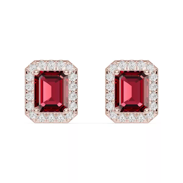 Emerald Garnet Lab Diamond Halo Earrings