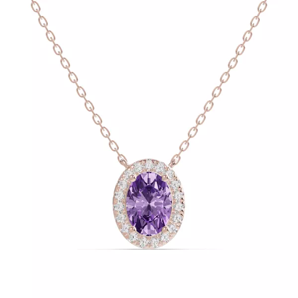 Oval Amethyst Lab Diamond Halo Pendant