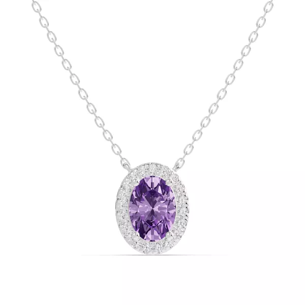 Oval Amethyst Lab Diamond Halo Pendant