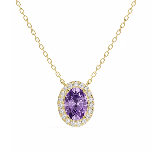 Oval Amethyst Lab Diamond Halo Pendant