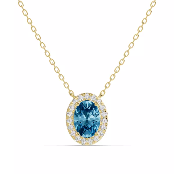 Oval Blue Topaz Lab Diamond Halo Pendant