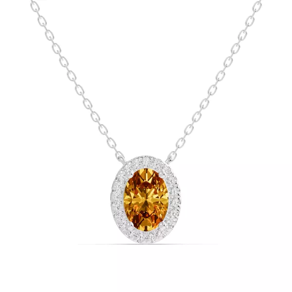 Oval Citrine Lab Diamond Halo Pendant