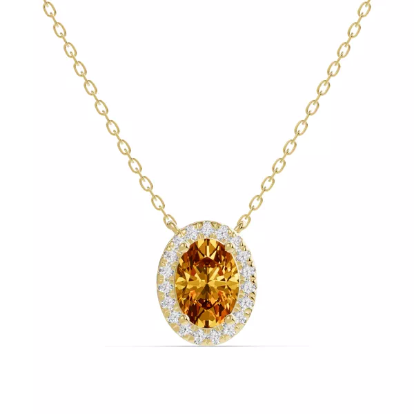 Oval Citrine Lab Diamond Halo Pendant