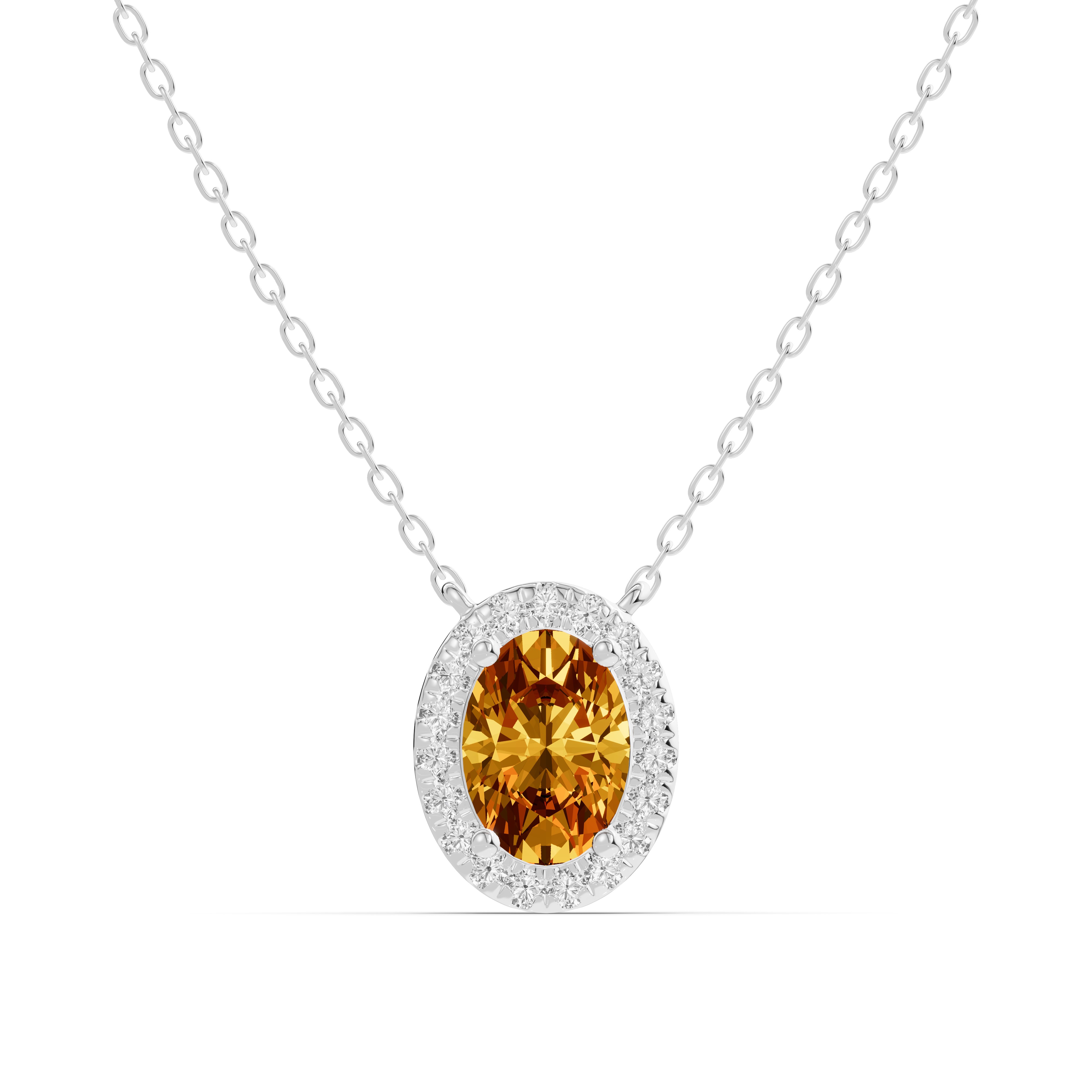 Oval Citrine Lab Diamond Halo Pendant