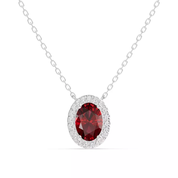 Oval Garnet Lab Diamond Halo Pendant