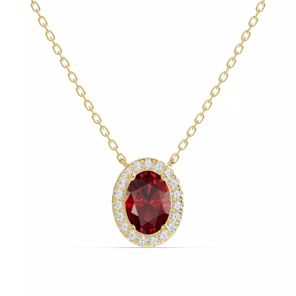 Oval Garnet Lab Diamond Halo Pendant