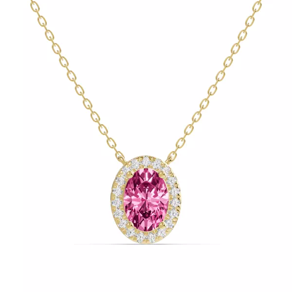 Oval Pink Tourmaline Lab Diamond Halo Pendant