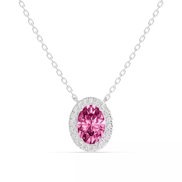 Oval Pink Tourmaline Lab Diamond Halo Pendant