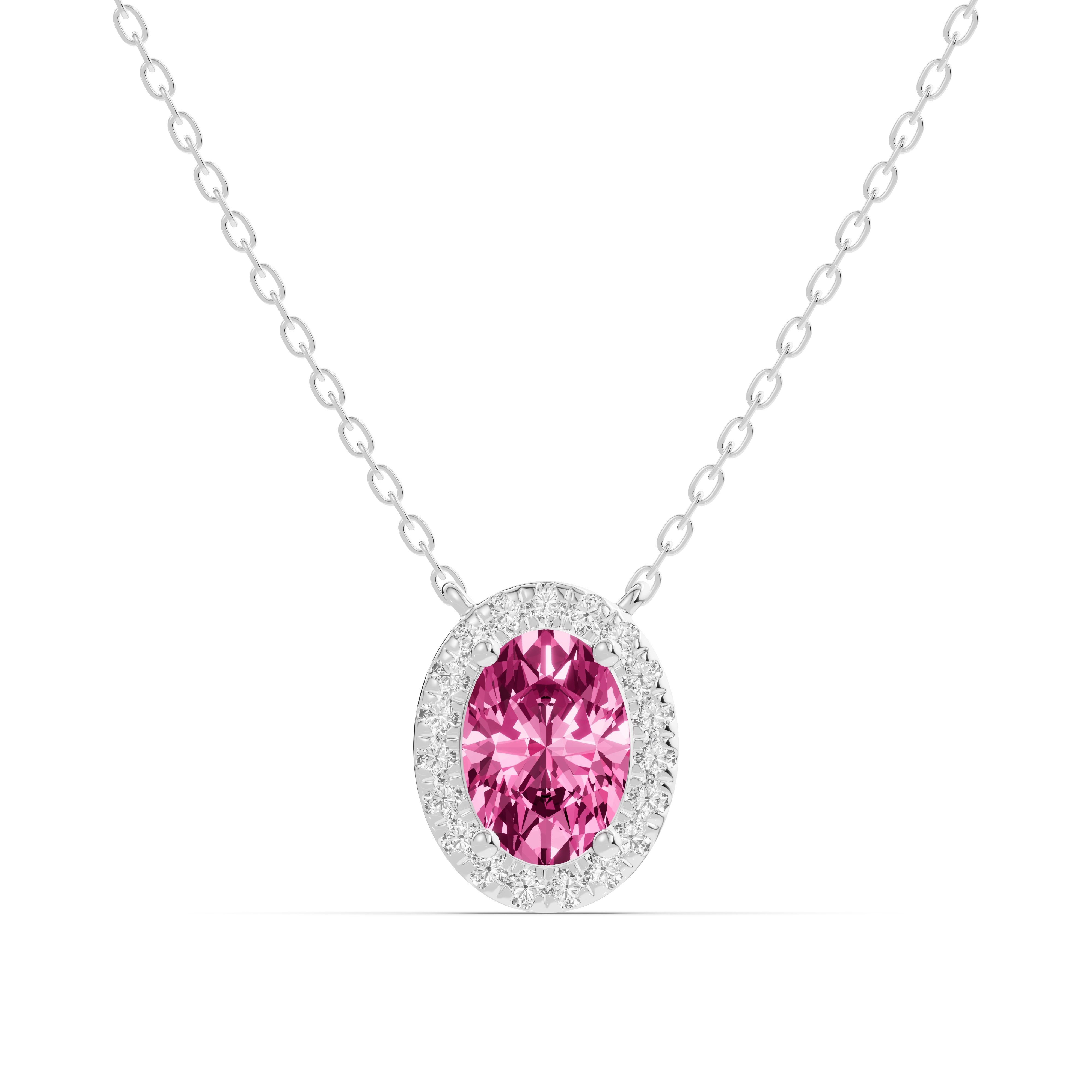 Oval Pink Tourmaline Lab Diamond Halo Pendant