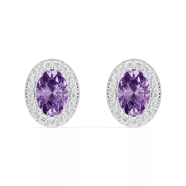 Oval Amethyst Lab Diamond Halo Earrings