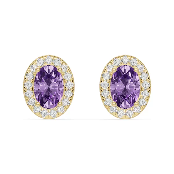 Oval Amethyst Lab Diamond Halo Earrings