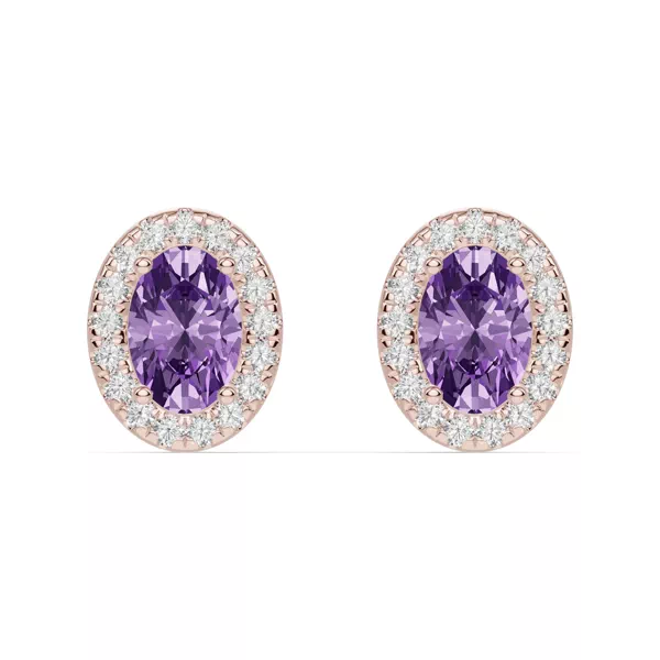 Oval Amethyst Lab Diamond Halo Earrings