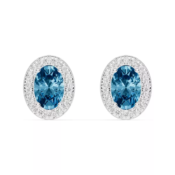 Oval Blue Topaz Lab Diamond Halo Earrings