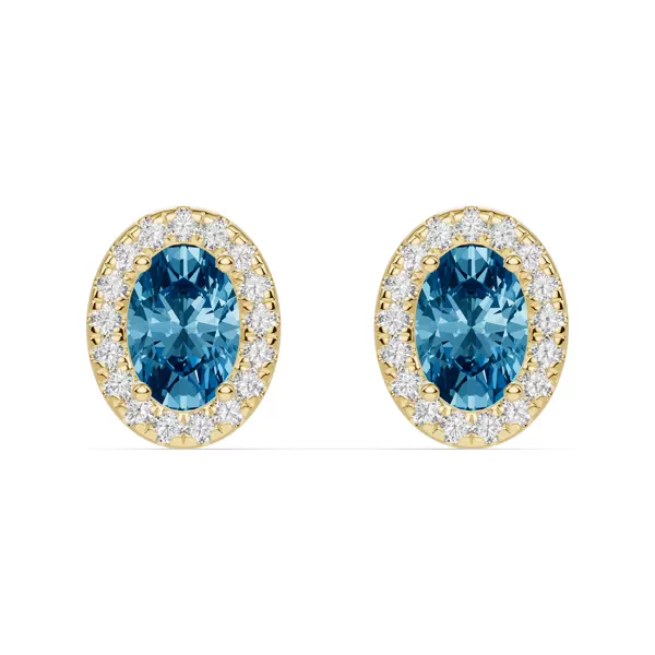 Oval Blue Topaz Lab Diamond Halo Earrings
