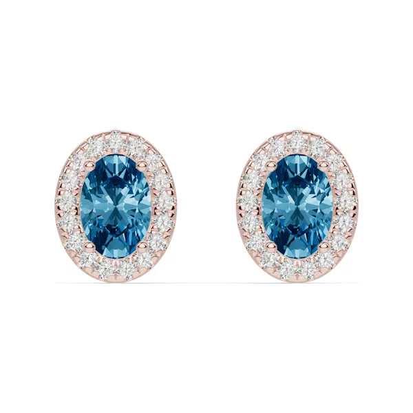 Oval Blue Topaz Lab Diamond Halo Earrings