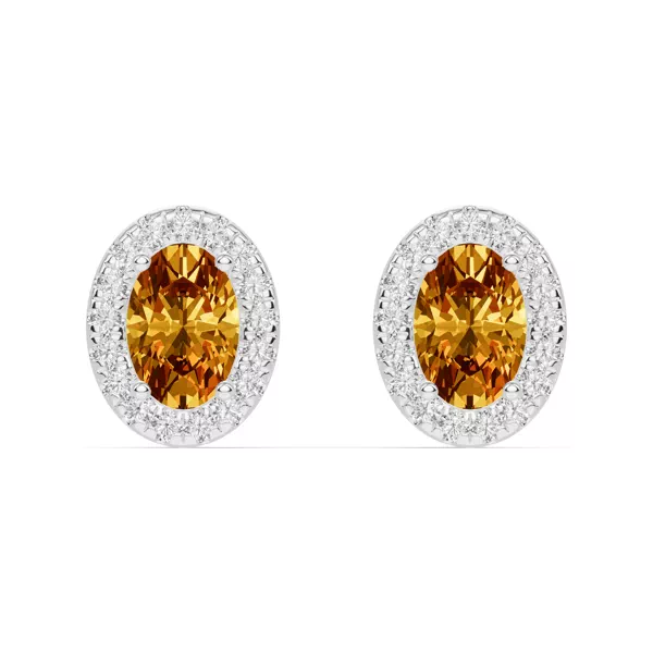 Oval Citrine Lab Diamond Halo Earrings