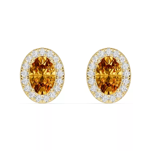 Oval Citrine Lab Diamond Halo Earrings