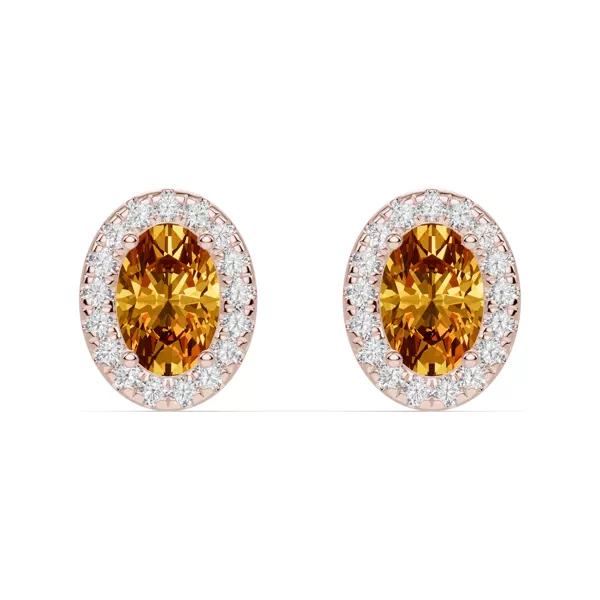 Oval Citrine Lab Diamond Halo Earrings