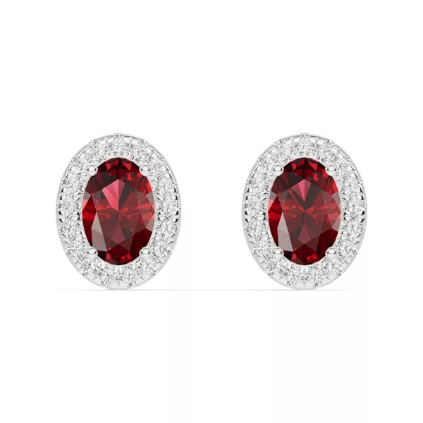 Oval Garnet Lab Diamond Halo Earrings