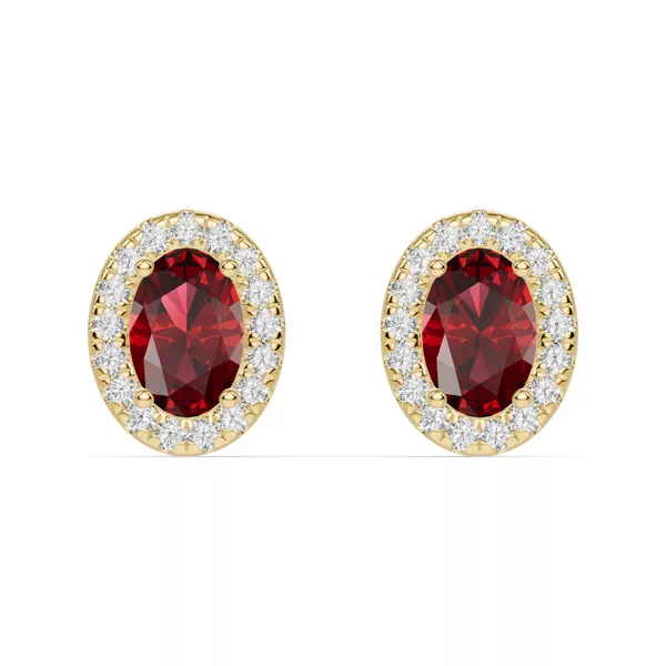 Oval Garnet Lab Diamond Halo Earrings