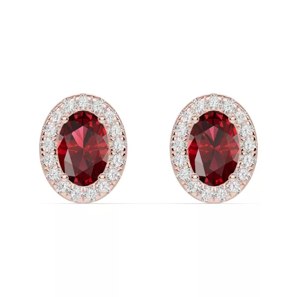 Oval Garnet Lab Diamond Halo Earrings