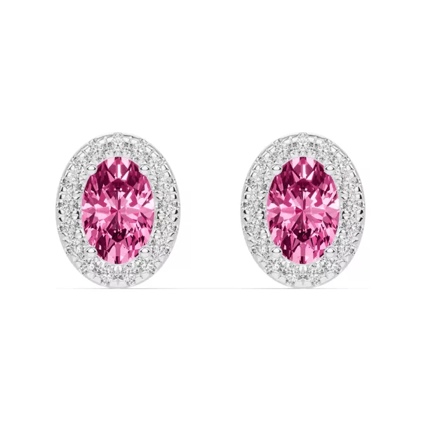 Oval Pink Tourmaline Lab Diamond Halo Earrings