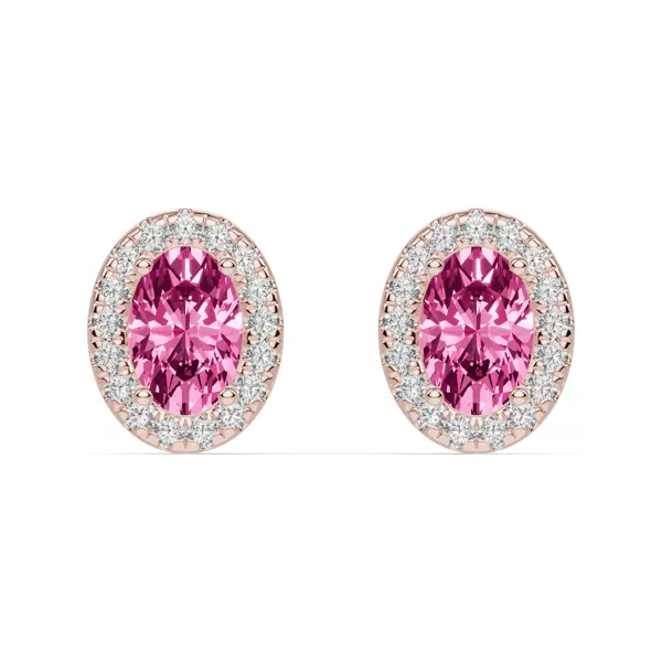 Oval Pink Tourmaline Lab Diamond Halo Earrings