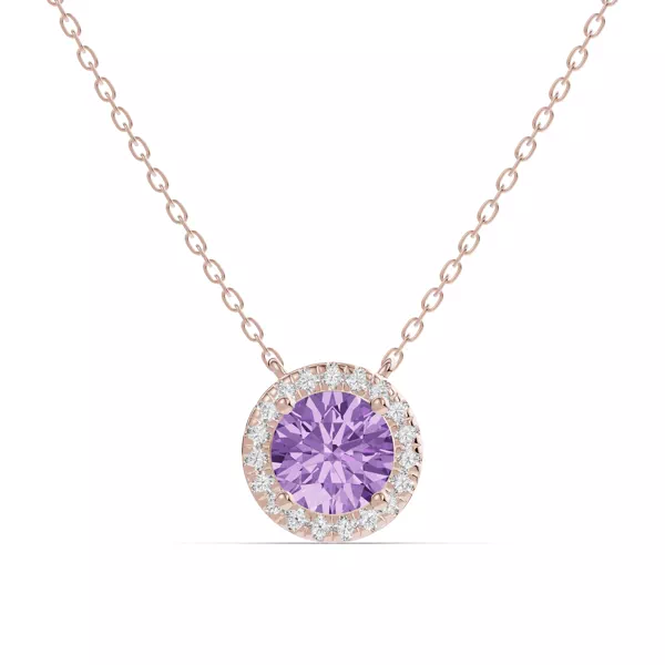 Round Amethyst Lab Diamond Halo Pendant