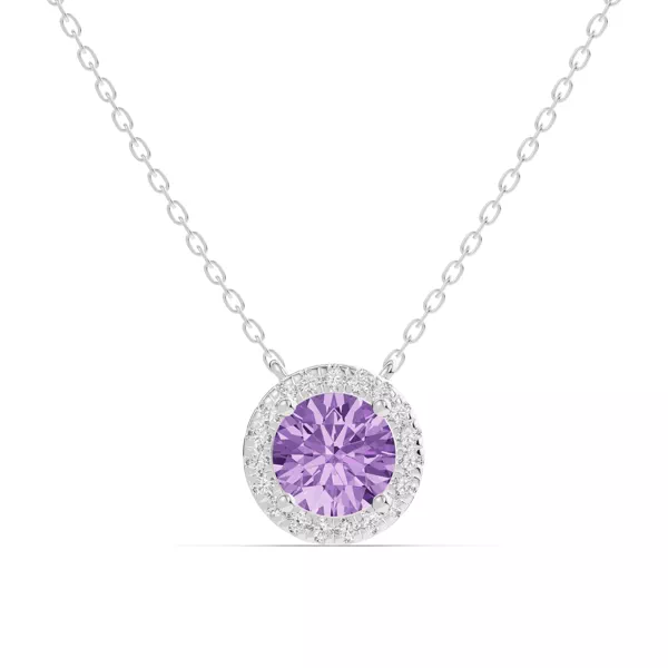 Round Amethyst Lab Diamond Halo Pendant