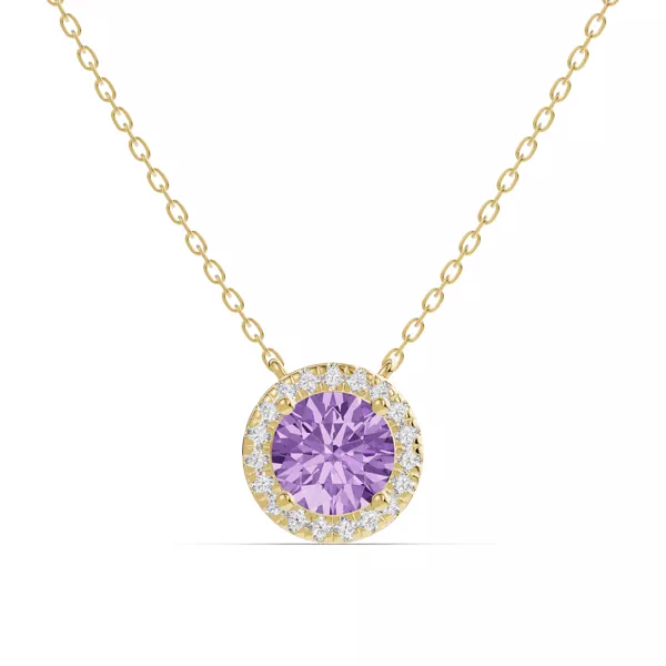 Round Amethyst Lab Diamond Halo Pendant