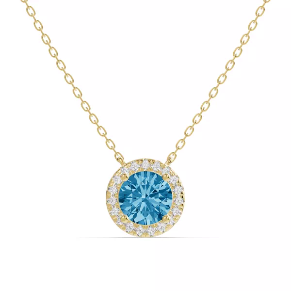 Round Blue Topaz Lab Diamond Halo Pendant