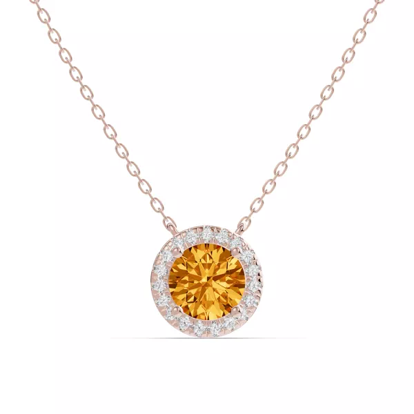 Round Citrine Lab Diamond Halo Pendant