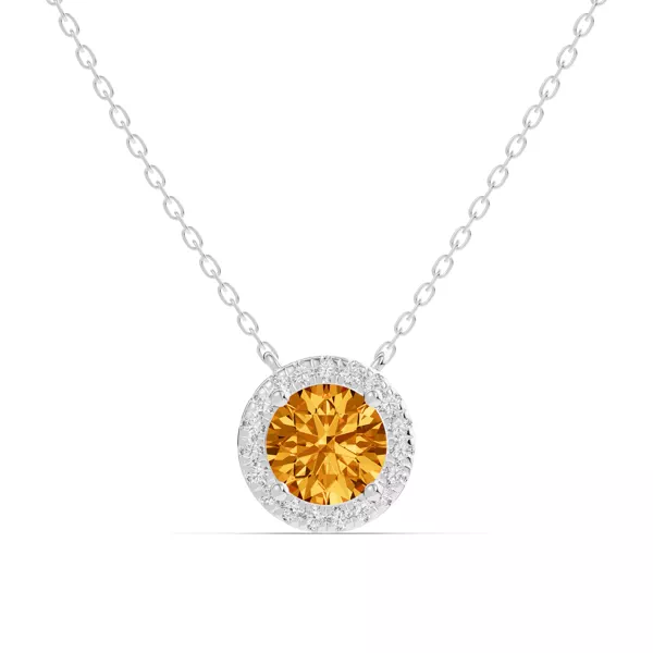 Round Citrine Lab Diamond Halo Pendant