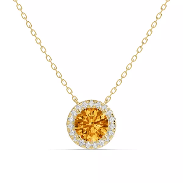 Round Citrine Lab Diamond Halo Pendant