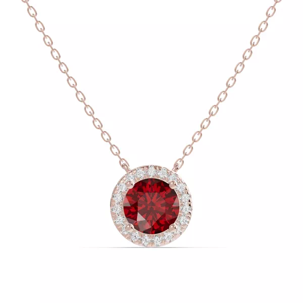 Round Garnet Lab Diamond Halo Pendant
