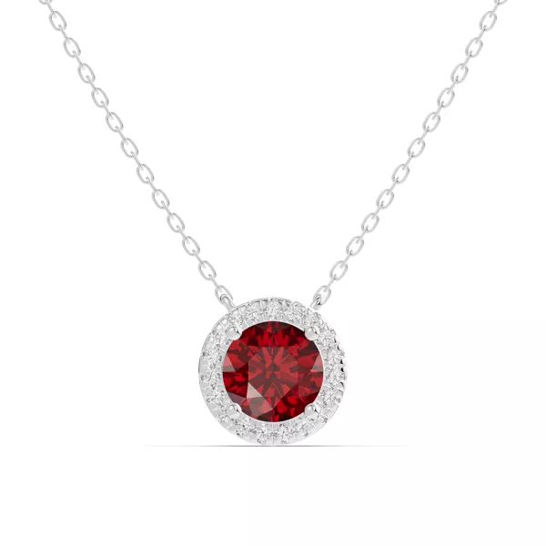 Round Garnet Lab Diamond Halo Pendant