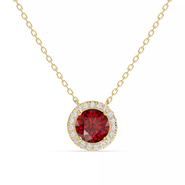 Round Garnet Lab Diamond Halo Pendant