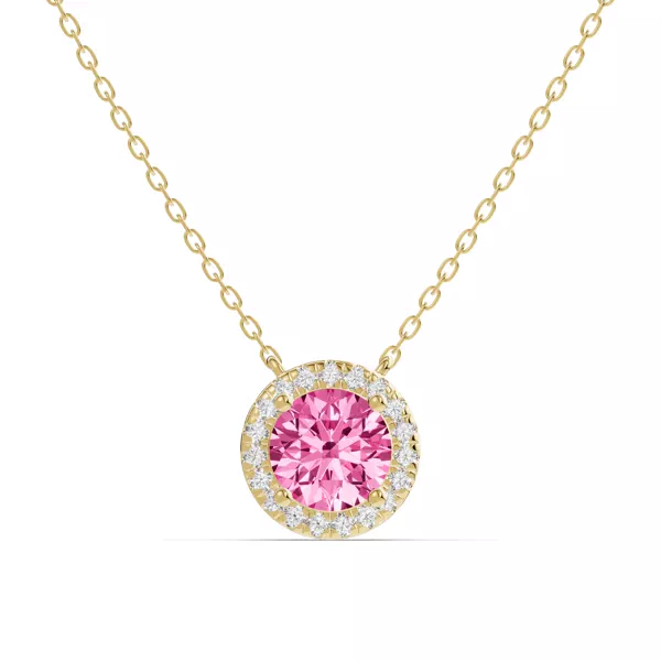Round Pink Tourmaline Lab Diamond Halo Pendant