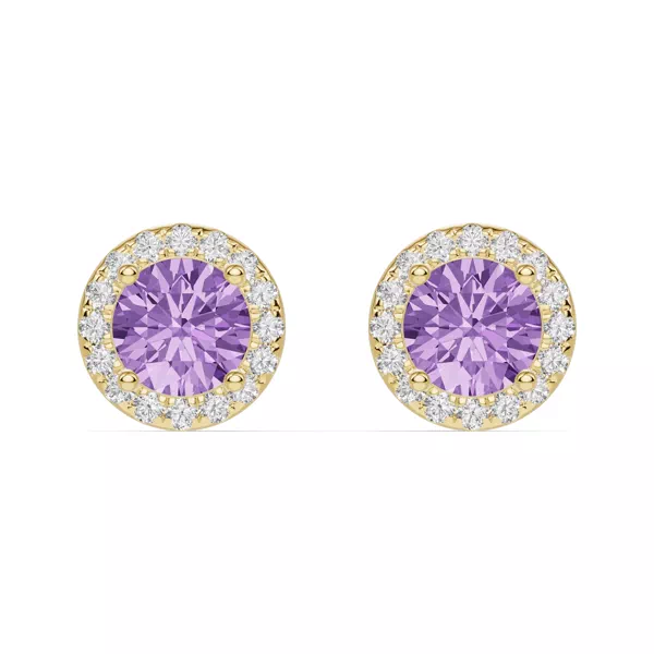 Round Amethyst Lab Diamond Halo Earrings