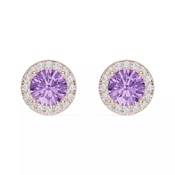 Round Amethyst Lab Diamond Halo Earrings