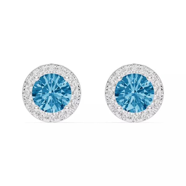 Round Blue Topaz Lab Diamond Halo Earrings