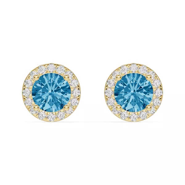 Round Blue Topaz Lab Diamond Halo Earrings