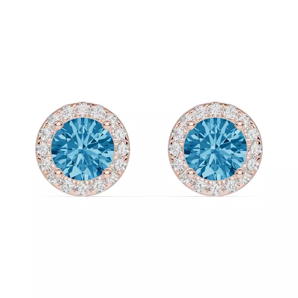 Round Blue Topaz Lab Diamond Halo Earrings