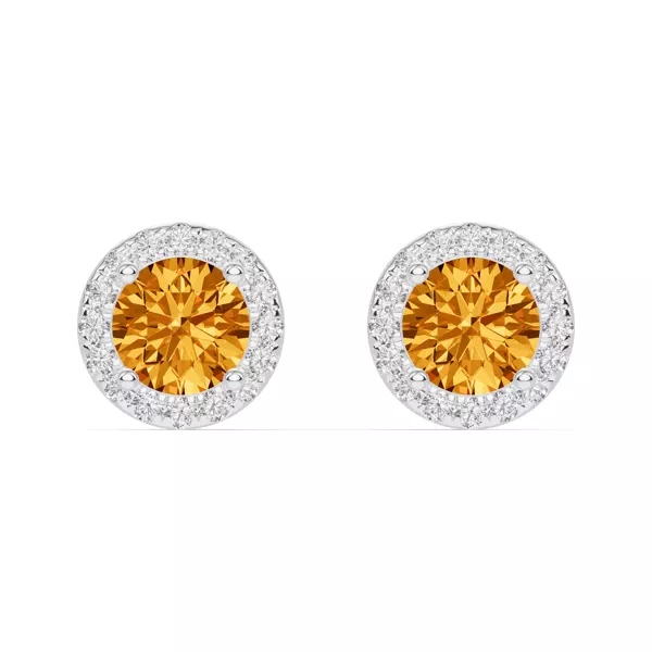 Round Citrine Lab Diamond Halo Earrings