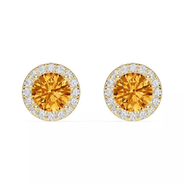 Round Citrine Lab Diamond Halo Earrings