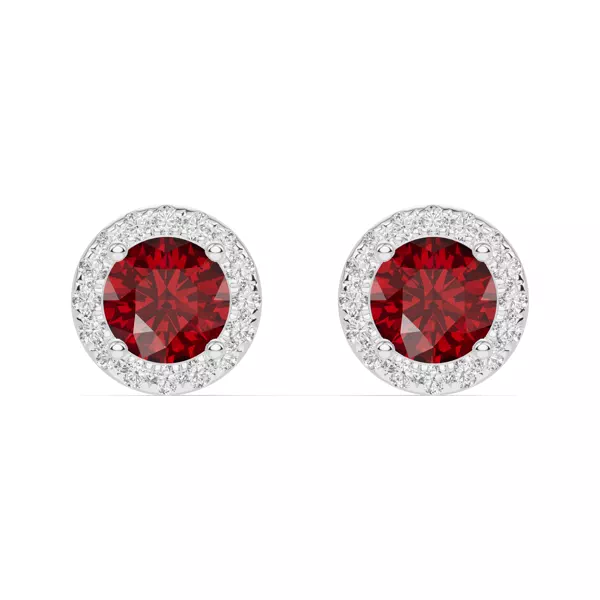 Round Garnet Lab Diamond Halo Earrings