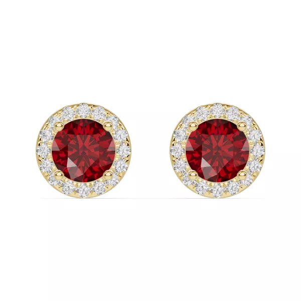 Round Garnet Lab Diamond Halo Earrings