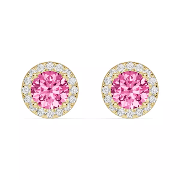 Round Pink Tourmaline Lab Diamond Halo Earrings