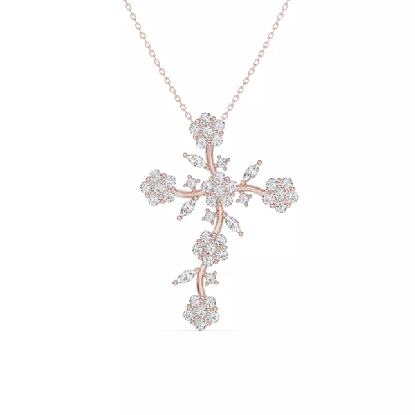 Vine Bloom Cross Lab Diamond Pendant