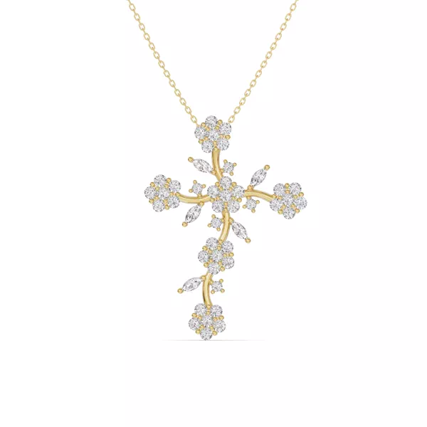 Vine Bloom Cross Lab Diamond Pendant